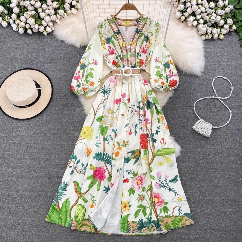 Floral Maxi Dress with Belt